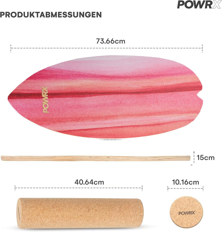 POWRX Surf Balance Board Holz/Balance Skateboard inkl. Rolle | Koordinationstraining für Surfbrett,