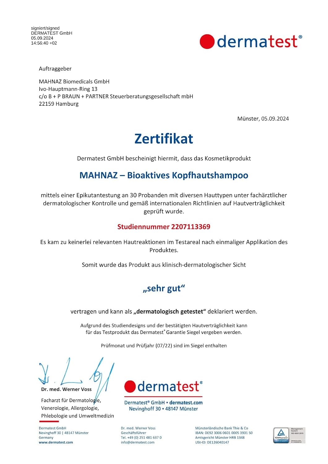MAHNAZ® Bioaktives Kopfhautshampoo, gegen Schuppen, Juckreiz und fettige Kopfhaut, sanft &amp; wirksam,
