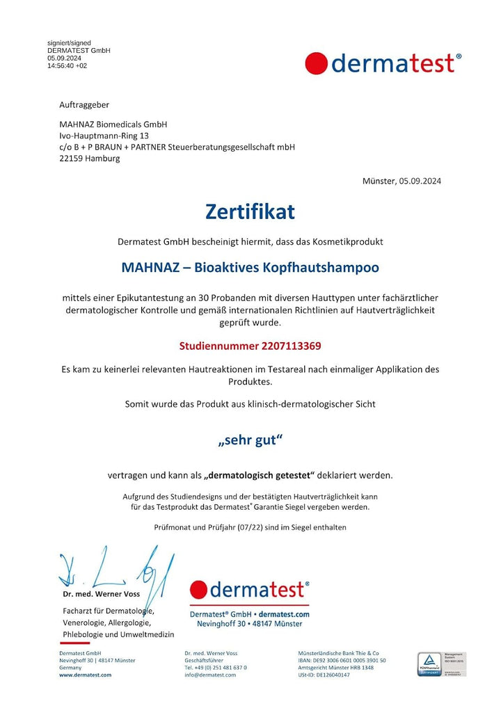 MAHNAZ® Bioaktives Kopfhautshampoo, gegen Schuppen, Juckreiz und fettige Kopfhaut, sanft &amp; wirksam,