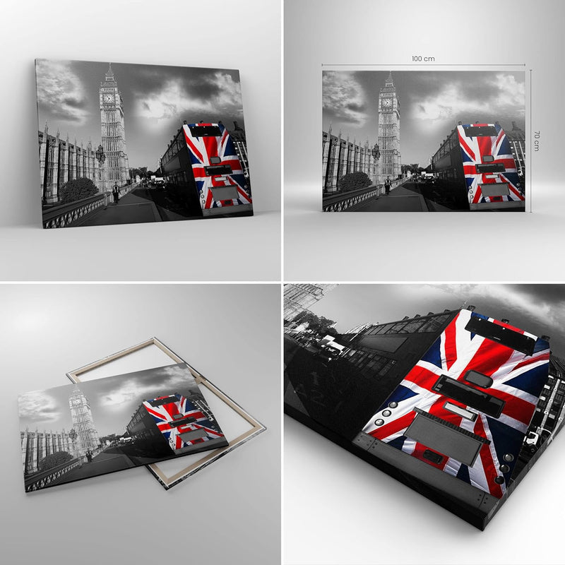 Bilder auf Leinwand 100x70cm Leinwandbild Bus London Big Ben Gebäude Gross Wanddeko Bild Schlafzimme