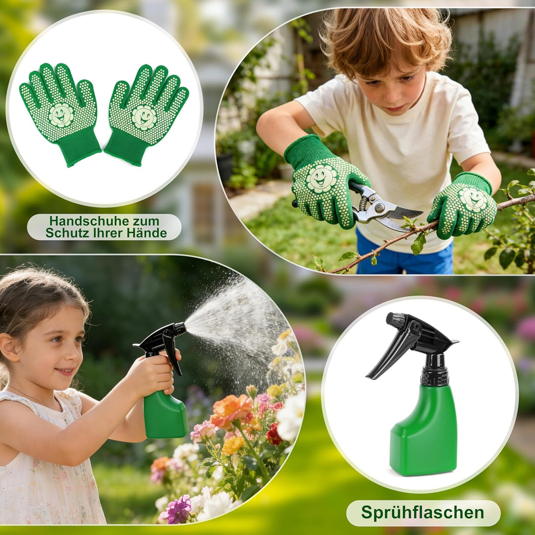 Schubkarre Kinder, Gartengeräte Kinder aus Holz, Gartenwerkzeug Kinder Abnehmbar mit Schaufel Harke