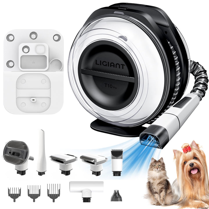 T10 Pro Kabelloser Hundestaubsauger, 7-in-1 Multifunktions-Pflegeset mit Haarschneider, Krallenschle