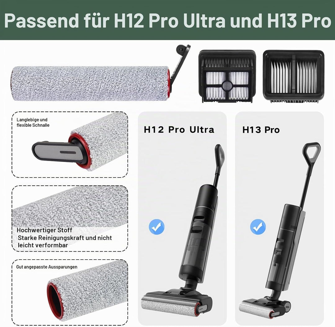 Zubehör für Dreame H12 Pro Ultra/H13 Pro Nass- und Trockensauger Ersatzteile, 2 Bürstenrolle + 4 Fil