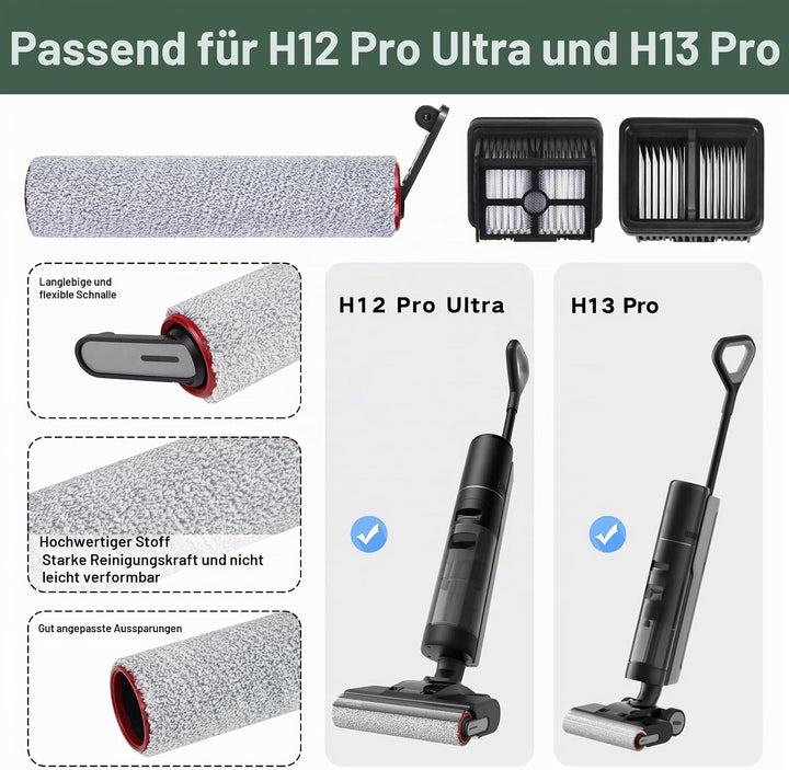 Zubehör für Dreame H12 Pro Ultra/H13 Pro Nass- und Trockensauger Ersatzteile, 2 Bürstenrolle + 4 Fil