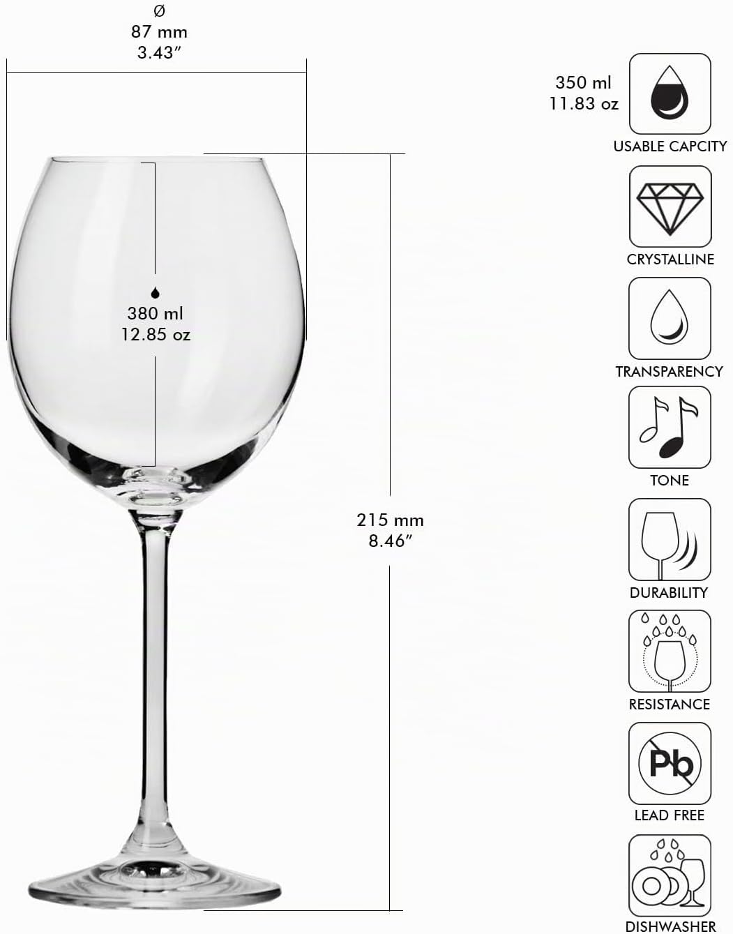Krosno Rot-Weingläser | Set von 6 | 350 ML | Venezia Kollektion | Perfekt für Zuhause, Restaurants u