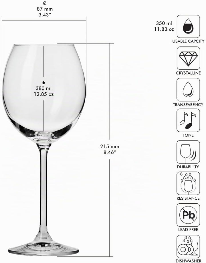 Krosno Rot-Weingläser | Set von 6 | 350 ML | Venezia Kollektion | Perfekt für Zuhause, Restaurants u