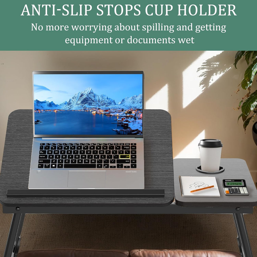 Soontrans Laptoptisch 63x27x33CM, Laptop Tisch mit Winkelverstellbar und Cup Slot, MDF, Betttisch mi