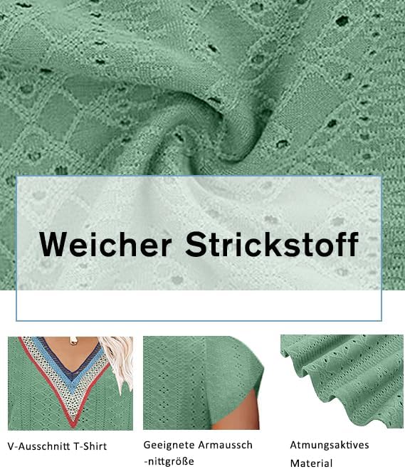 Grosse Grössen T-Shirts Damen V-Ausschnitt Plus Size Mode Strick Top Sommer Oversize Frauen Tshirts