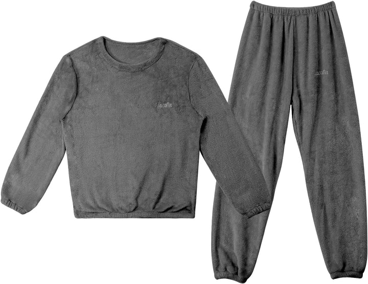 LACOFIA Kinder Jungen Mädchen Schlafanzüge Warme Polar Fleece Pyjama Set Kleinkind Winter Langarm Ha