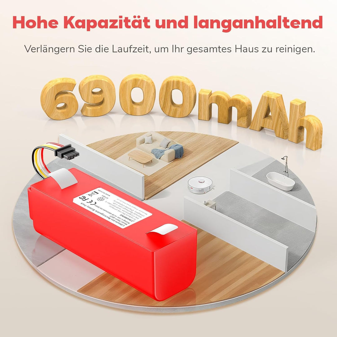 14.4V 6900mAh Ersatz Akku für Xiaomi Roborock S4 S5 S6 S7 S8 S50 S51 S52 S53 S55 S502 Max/MaxV/MaxV
