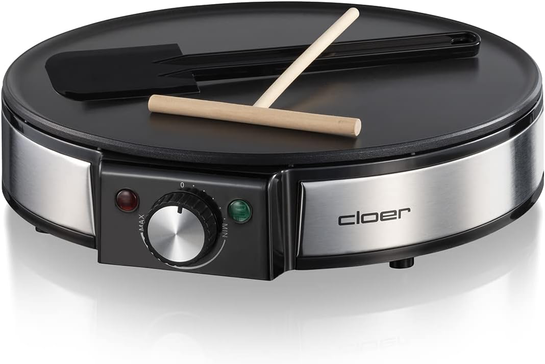 Cloer 6630 Crêpes-Maker, für süsse oder herzhafte Crepes mit 30 cm Ø, 1200 W, Antihaftbeschichtung,
