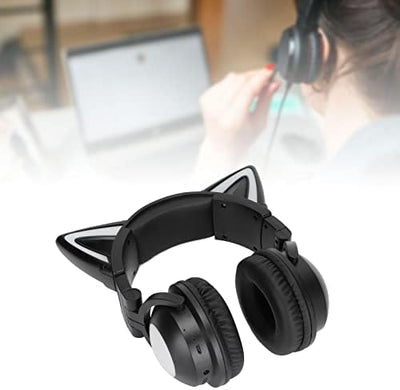 Cat Ear Bluetooth Headset, Bluetrumv5.0 Kabelloser Gaming-Kopfhörer mit Mikrofon und Buntem LED-Lich