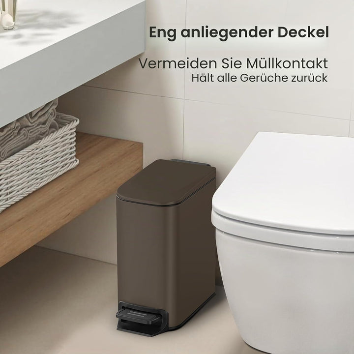 Cesun Badezimmer-Mülleimer mit Deckel, klein, sanft schliessend, Trittpedal, 6 Liter, Edelstahl-Müll