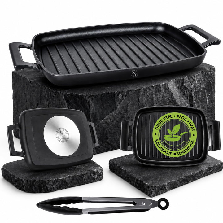 Stone&amp;Stone Rechteckige Grillpfanne, 47 cm, Steinbeschichtung, professioneller Induktionsgrill mit S