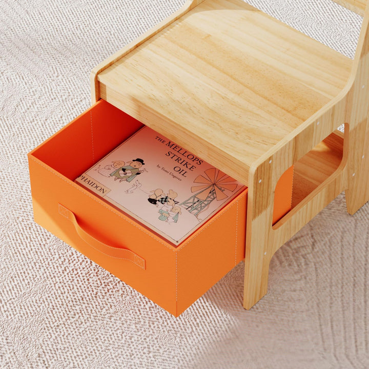 Kindertisch mit 2 Stühlen – Bausteine-Tisch aus Naturholz, Spieltisch mit Schublade & Stofftasche, H