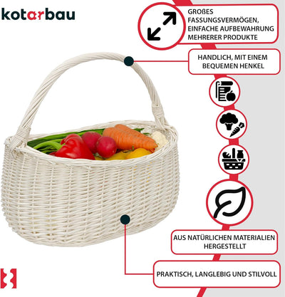 KOTARBAU® Weidenkorb Einkaufskorb geflochten 440 x 280 mm Korb aus Weide Weiss gross Einkaufskorb ge