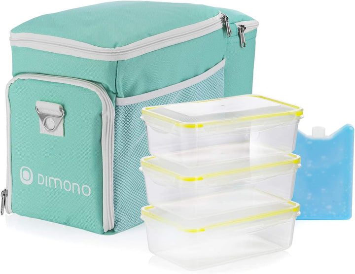 Dimono® Kühltasche 15L mit 3 Brotzeitdosen; Picknick-Tasche mit 3 Meal Prep Launchbox Dosen + Deckel
