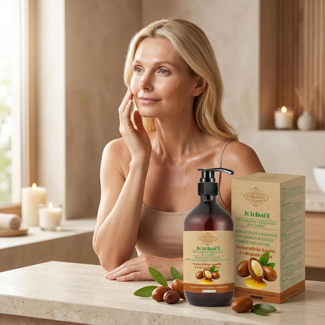 Jojobaöl, 1000 ml, 100% Naturrein &amp; Kaltgepresst, ohne Zusätze, für Haut-, Haar- &amp; Nagelpflege, mit