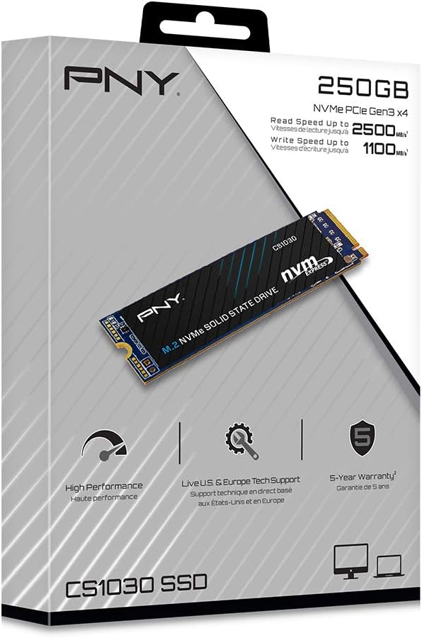 PNY CS1030 250GB M.2 NVMe PCIe Gen3 x4, 2500MB/s Lesegeschwindigkeit, 1100MB/s Schreibgeschwindigkei