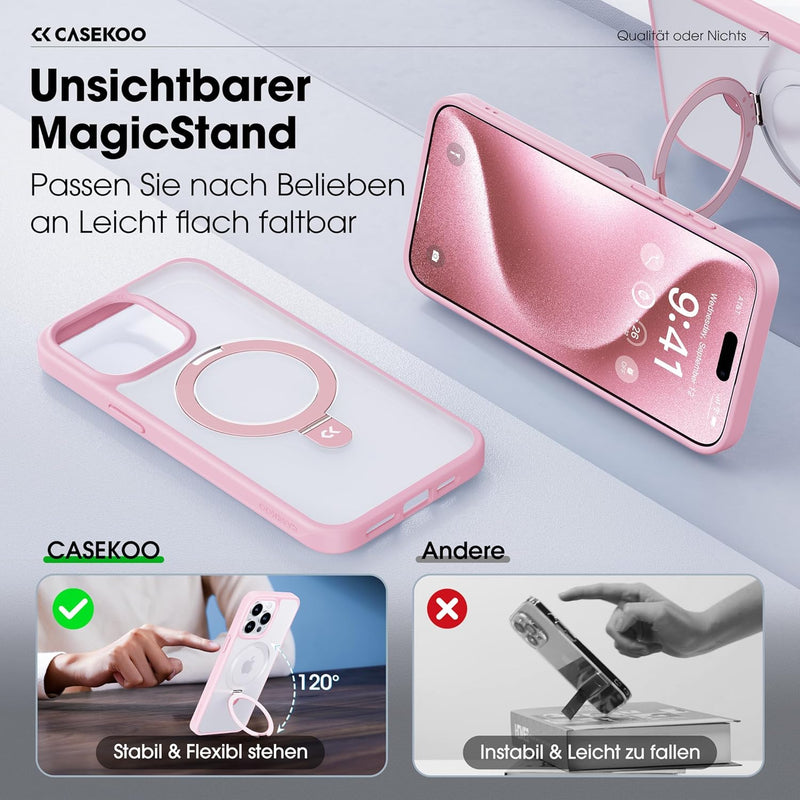 CASEKOO Magic Stand für iPhone 15 Pro Max Hülle für MagSafe [Militärschutz] [Unsichtbarer Ständer] S