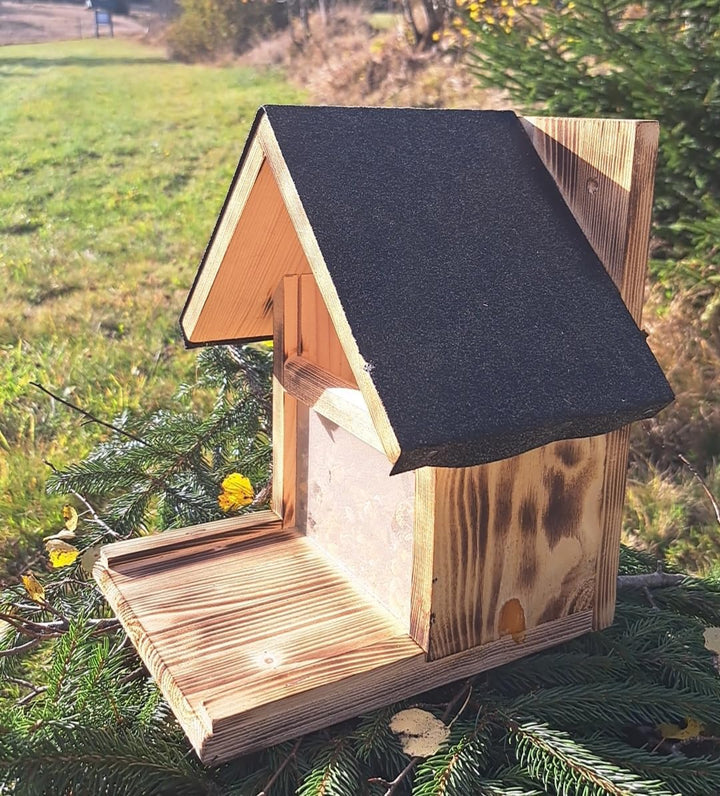 XXL Eichhörnchen Futterhaus Futterstelle für Eichhörnchen, Edel Geflammt mit Spitzdach, E2G