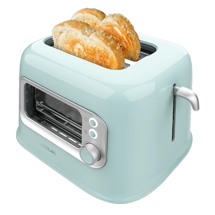 Cecotec RetroVision Blue Vertikaler Toaster, 2 breite Schlitze, 700 W auf 5 Stufen, 2 Brotscheiben,