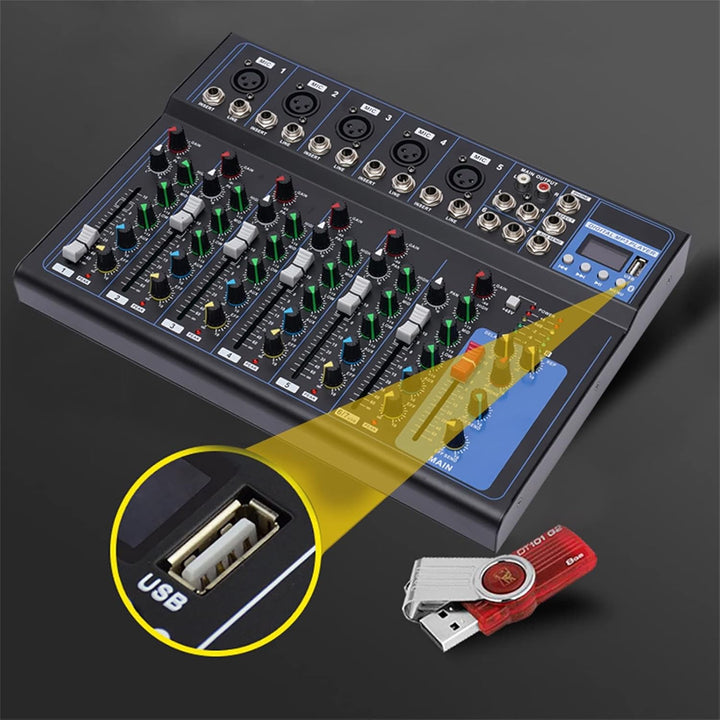 7 Kanal Professionelle DJ Controller Bluetooth Audio Mixer USB/MP3/Bluetooth Bühnen Live Mischpult 6