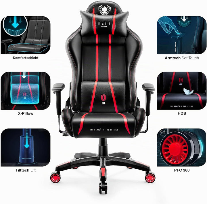 Diablo X-One 2.0 Gaming Stuhl Gamer Chair Bürostuhl Schreibtischstuhl Verstellbare Armlehnen Ergonom