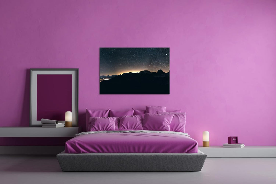 deyoli hellerleuchteter Nachthimmel Format: 100x70 als Leinwand, Motiv fertig gerahmt auf Echtholzra