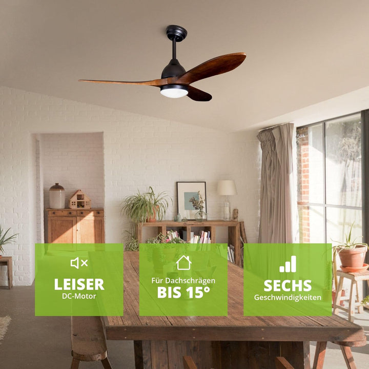 Eclipse Deckenventilator mit Beleuchtung, Leise mit 6 Windstufen, App und Fernbedienung, Sommer und