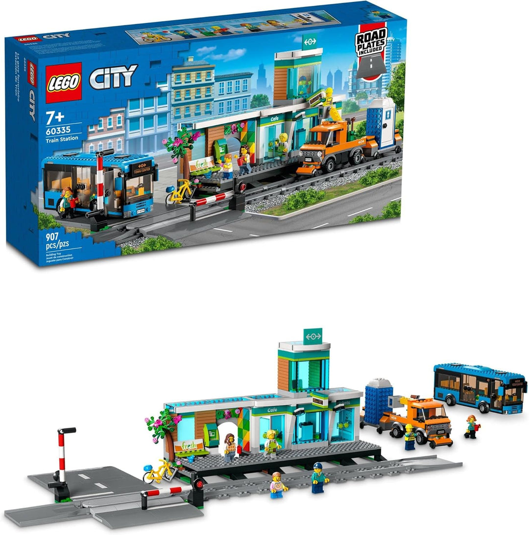 Lego 60335 City Der Bahnhof: Stadtabenteuer mit Bus, Hubwagen, 6 Minifiguren, Strassenschilder, komp