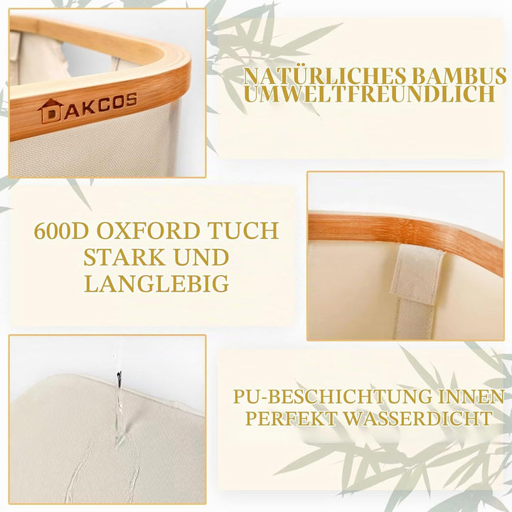 DAKCOS Aufbewahrungskorb Wäschekorb Aufbewahrungsboxen aus Bambus- Stoffboxen Kisten faltbare Körbe;