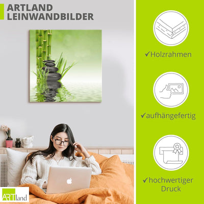 ARTland Leinwandbilder Wandbild Bild Leinwand 50x50 cm Asien Zen Wellness Spa Wasser Bambus Steine G