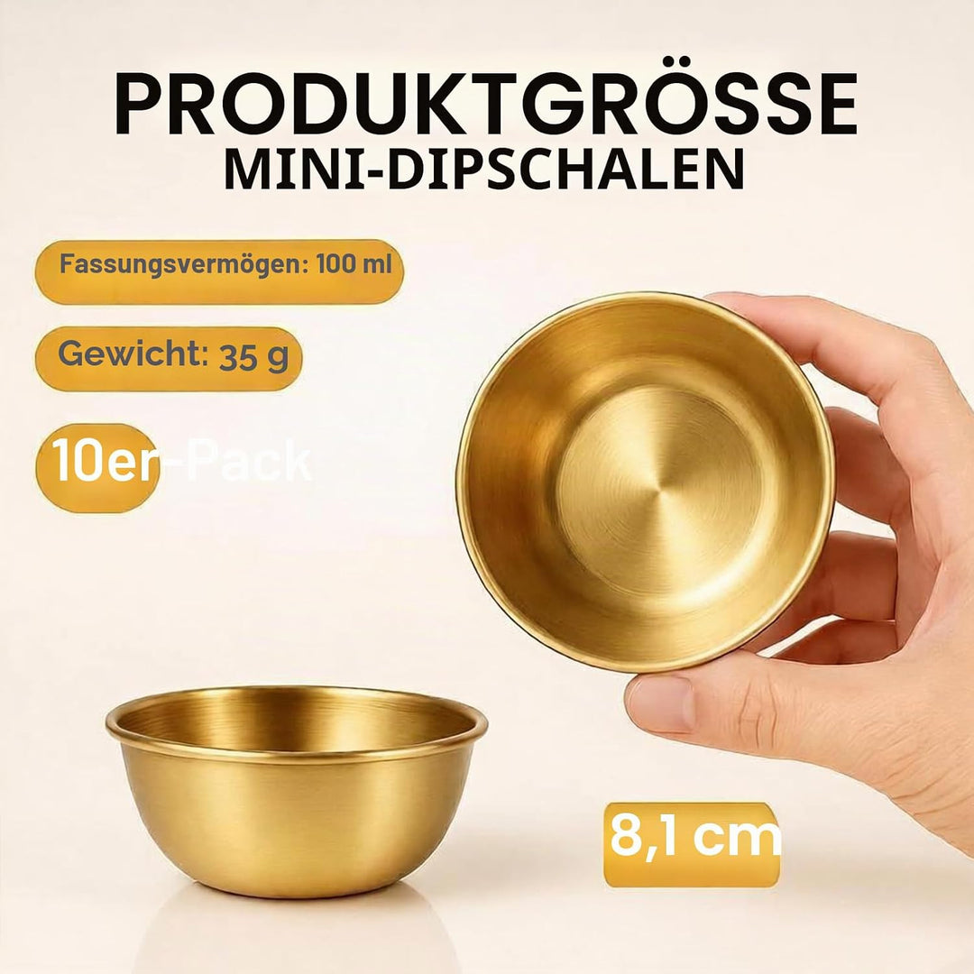 10 Stück 8,1 cm goldene Edelstahl-Schalen für Dips, Sojasauce, Gewürze, Vorspeisen, Gesichtsschale f