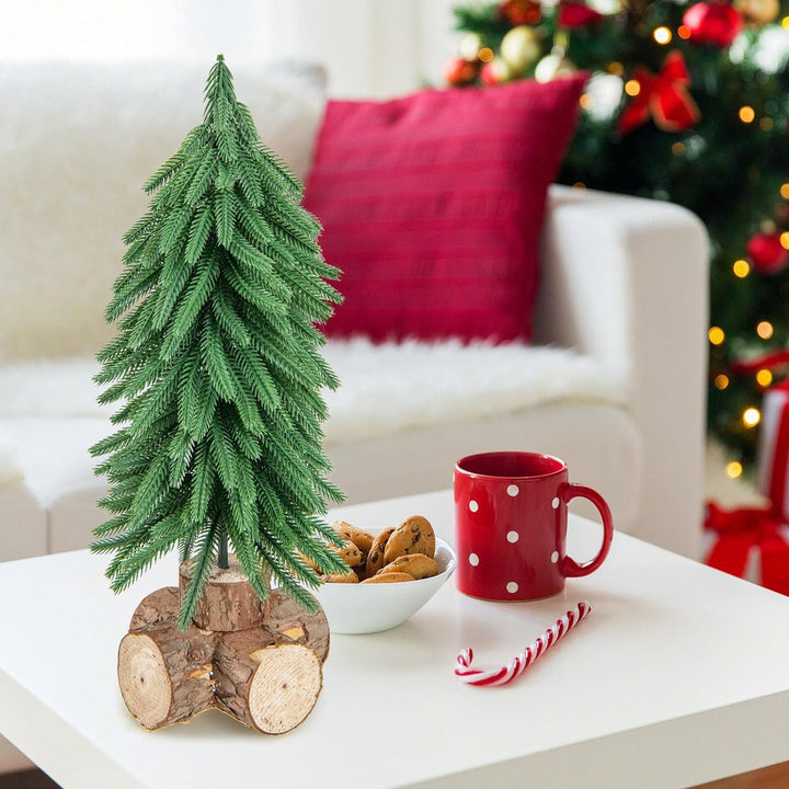 GOPLUS Mini-Weihnachtsbaum 40cm, Künstlicher Tannenbaum auf Holzfuss mit 200 PE-Zweigspitzen, Kleine