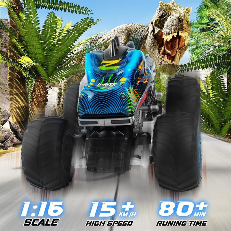 Rhybor Ferngesteuertes Auto Dinosaurier 1:16 Massstab RC Monster Truck Fernbedienung Auto mit Sprühn