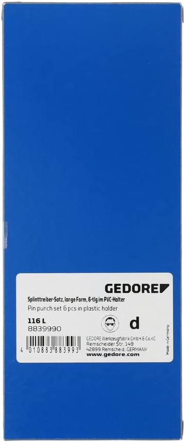 GEDORE Splinttreiber-Satz inkl. PVC-Halter, 6-teilig, lange Form, Stahl/Lackierung, Silber/Kupfer Ø: