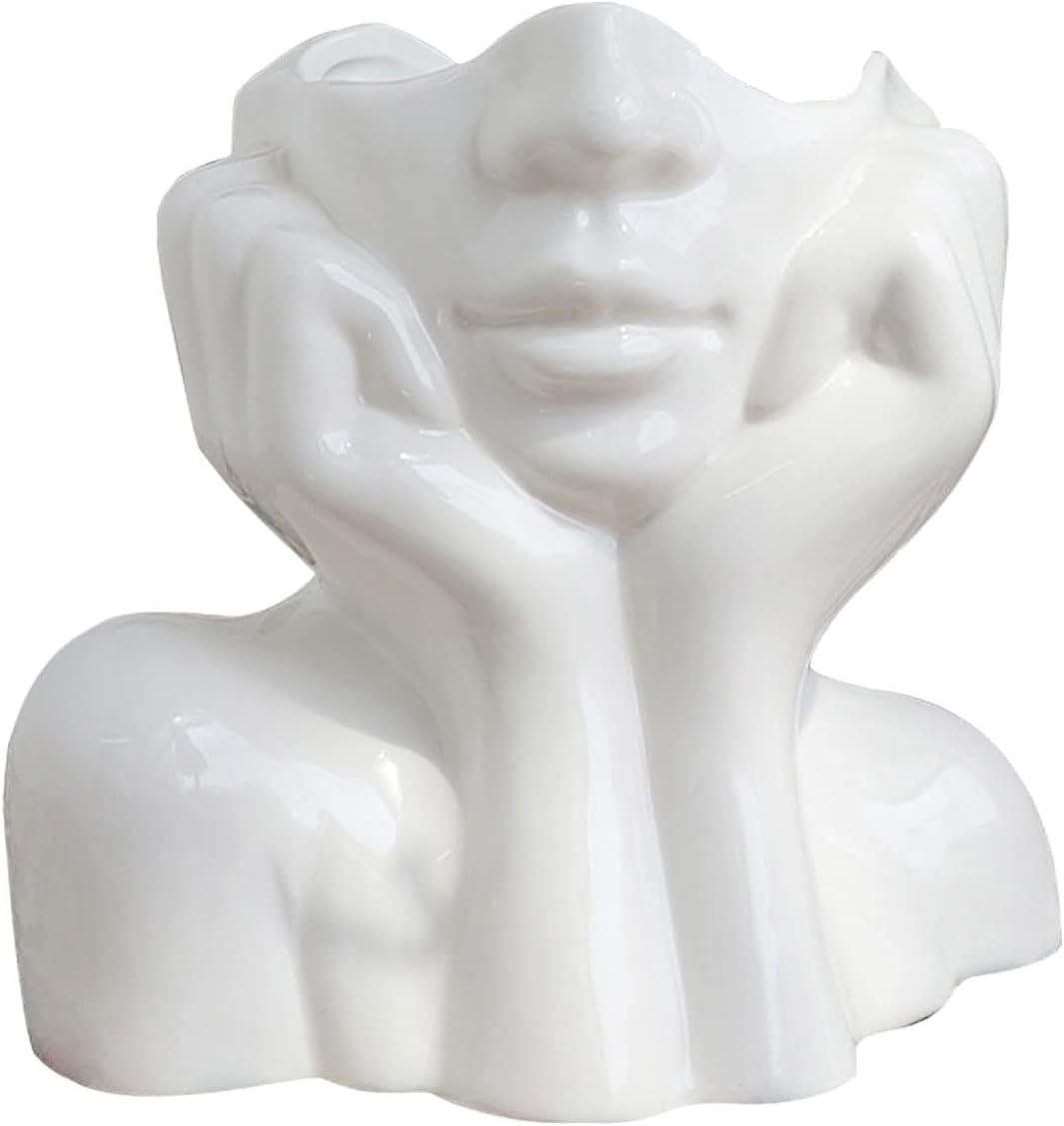 CDIYTOOL Keramik-Gesichtsvase, grosse Grösse, weisse Blumenvase für Dekor, weibliche Form Kopf Halbk