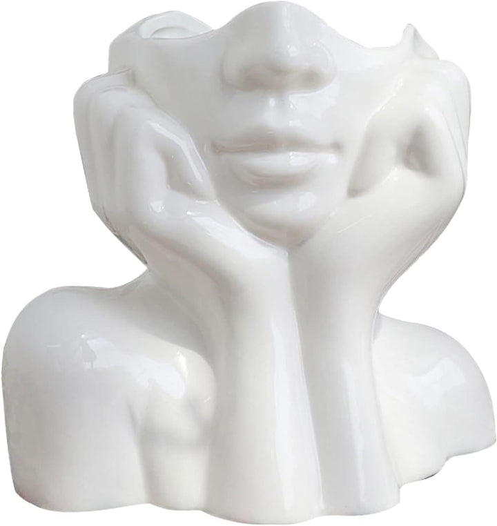 CDIYTOOL Keramik-Gesichtsvase, grosse Grösse, weisse Blumenvase für Dekor, weibliche Form Kopf Halbk