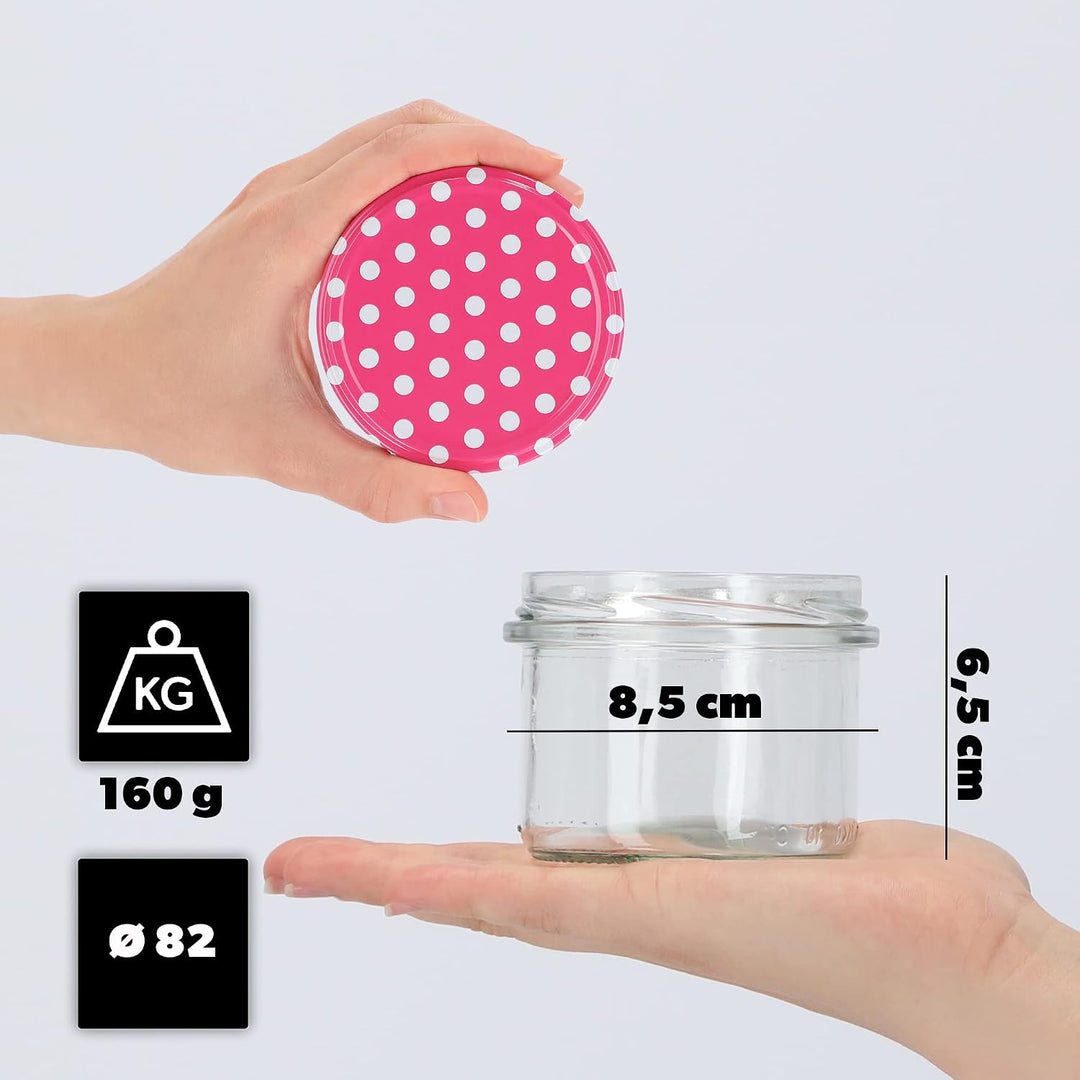 KADAX 20er Set Marmeladengläser 235ml TO82 Rosa gepunktet, Einmachgläser Vorratsgläser Mason Jar mit