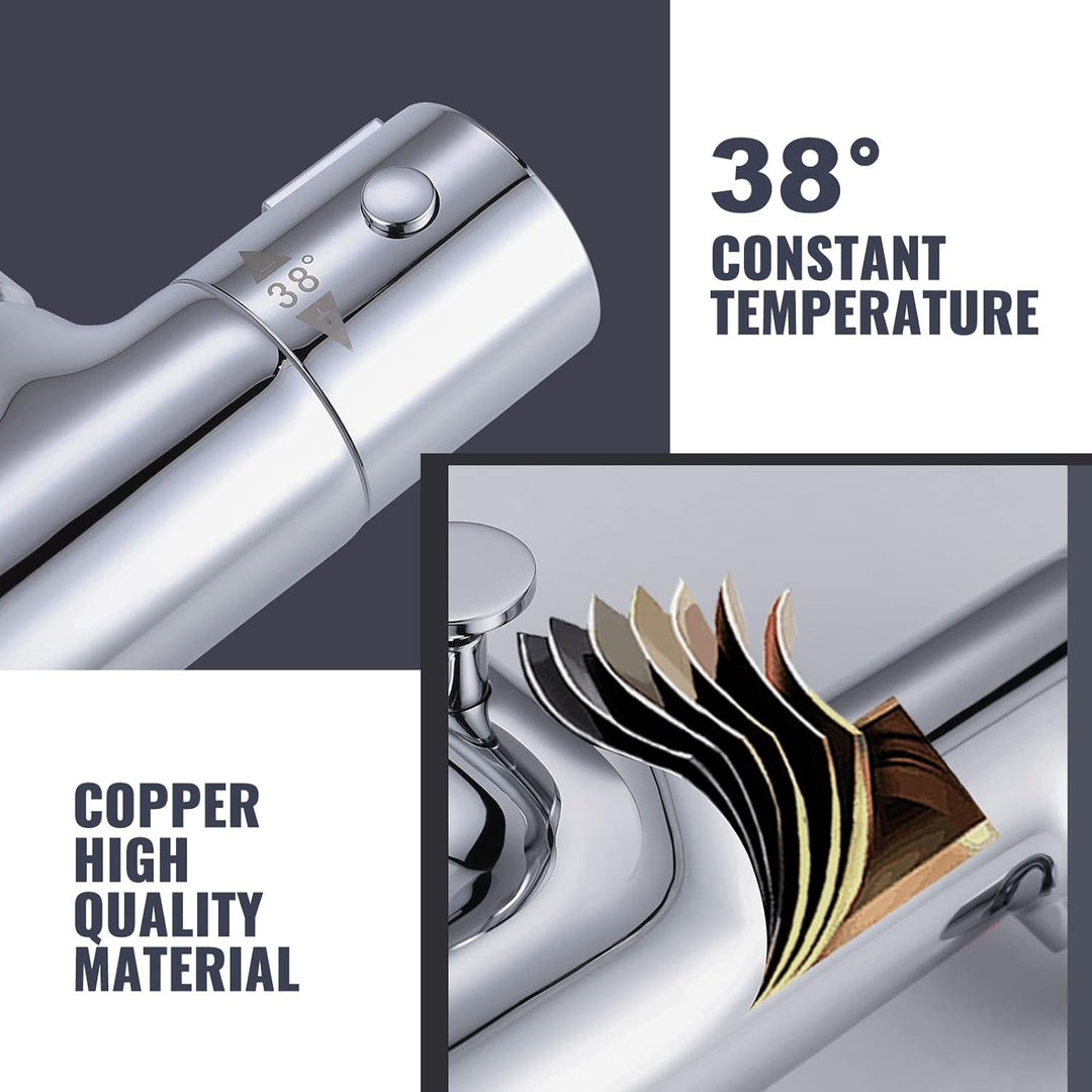 iVIGA Badewannenarmatur Thermostat, Badewannenarmatur aus Kupfer 38℃ Verbrühschutz Mischbatterie Bad