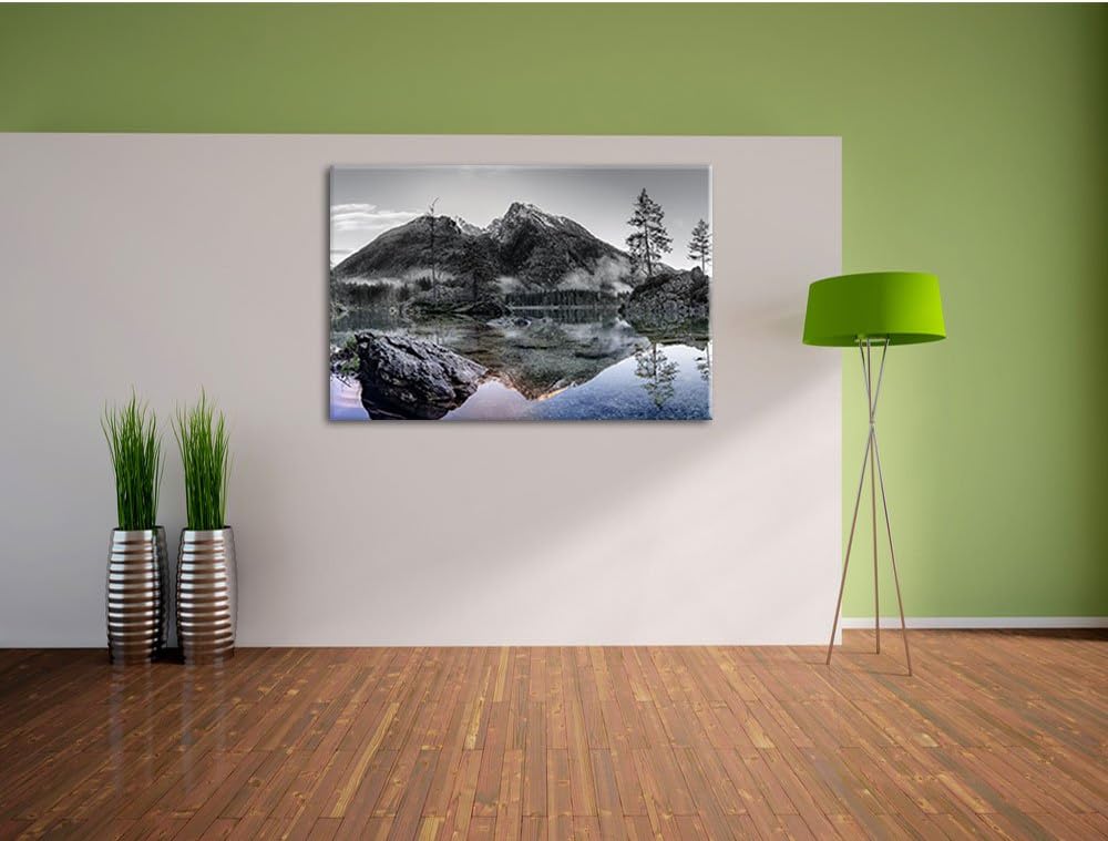 Pixxprint Sonnenaufgang am Hintersee / 100x70cm Leinwandbild bespannt auf Holzrahmen/Wandbild Kunstd
