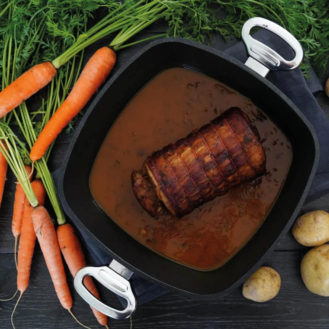 BAF quadratischer Bräter Induktion 28 x 28 cm - hoher Rand - kleine eckige Bratenpfanne beschichtet