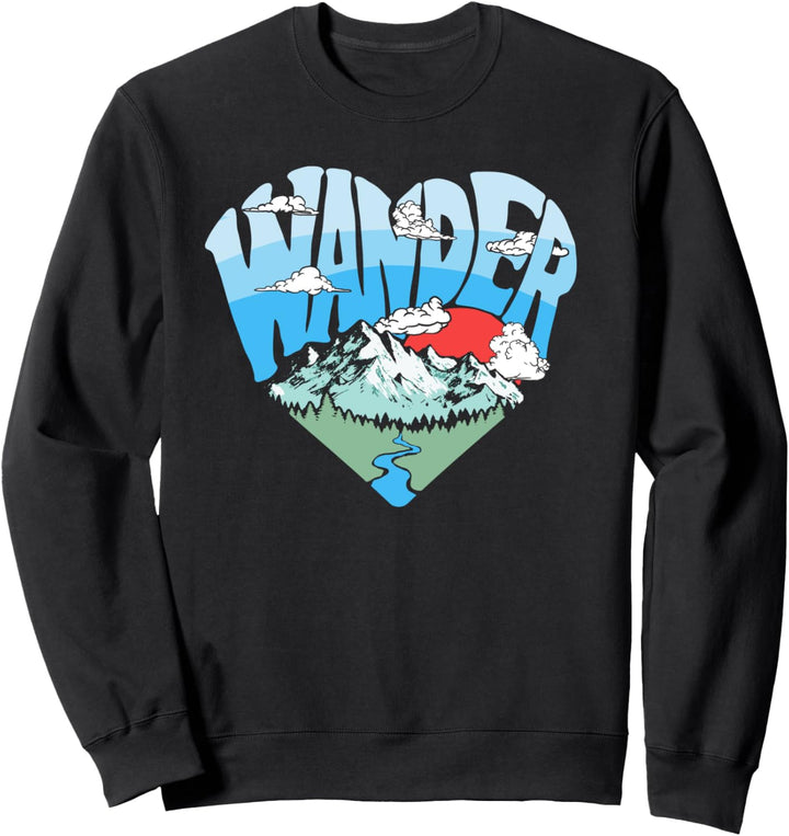 Wander Retro Outdoor Nature Lover Heart Sketch Graphic Sweatshirt