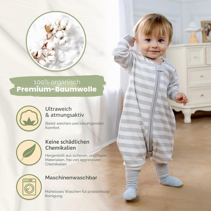 Mama Cheetah Toddler Schlafsack mit Füssen, Long Sleeve 0,5 TOG Bio-Baumwolle Baby Schlafsack mit Be