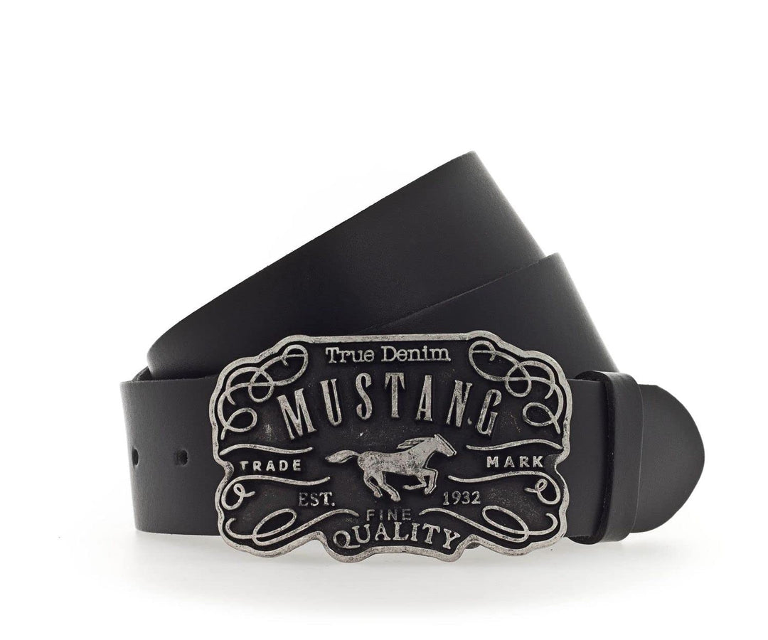 MUSTANG Herren Ledergürtel MG2117L15 40mm Gürtelbreite Schwarz 80-115cm W110 Black 0791, W110 Black