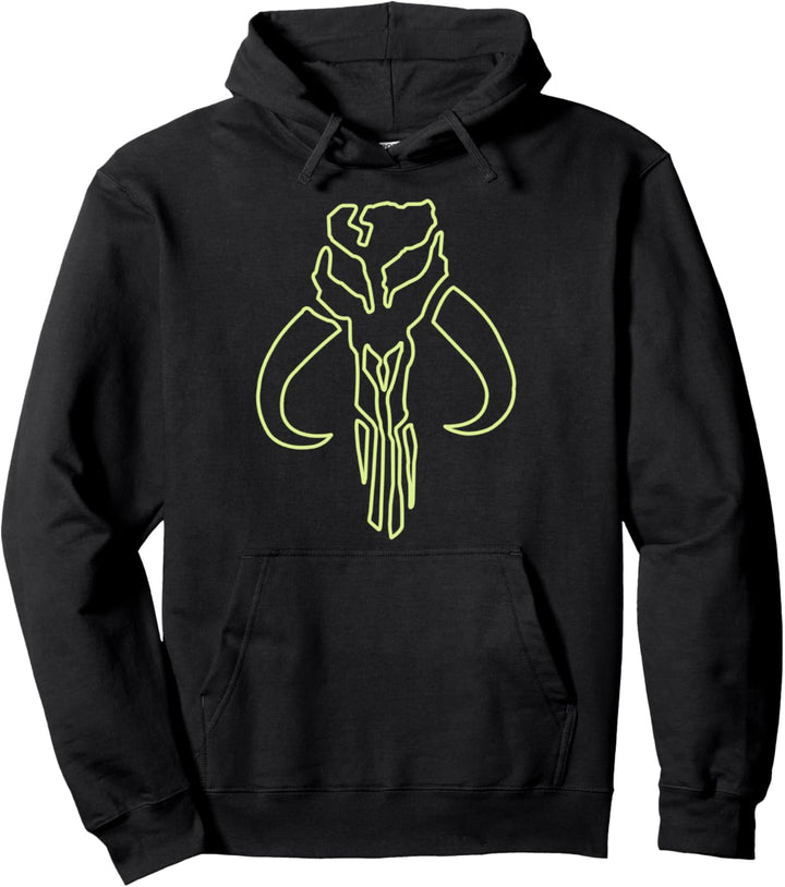 Star Wars Mandalorian Green Outline Mythosaur Skull Pullover Hoodie