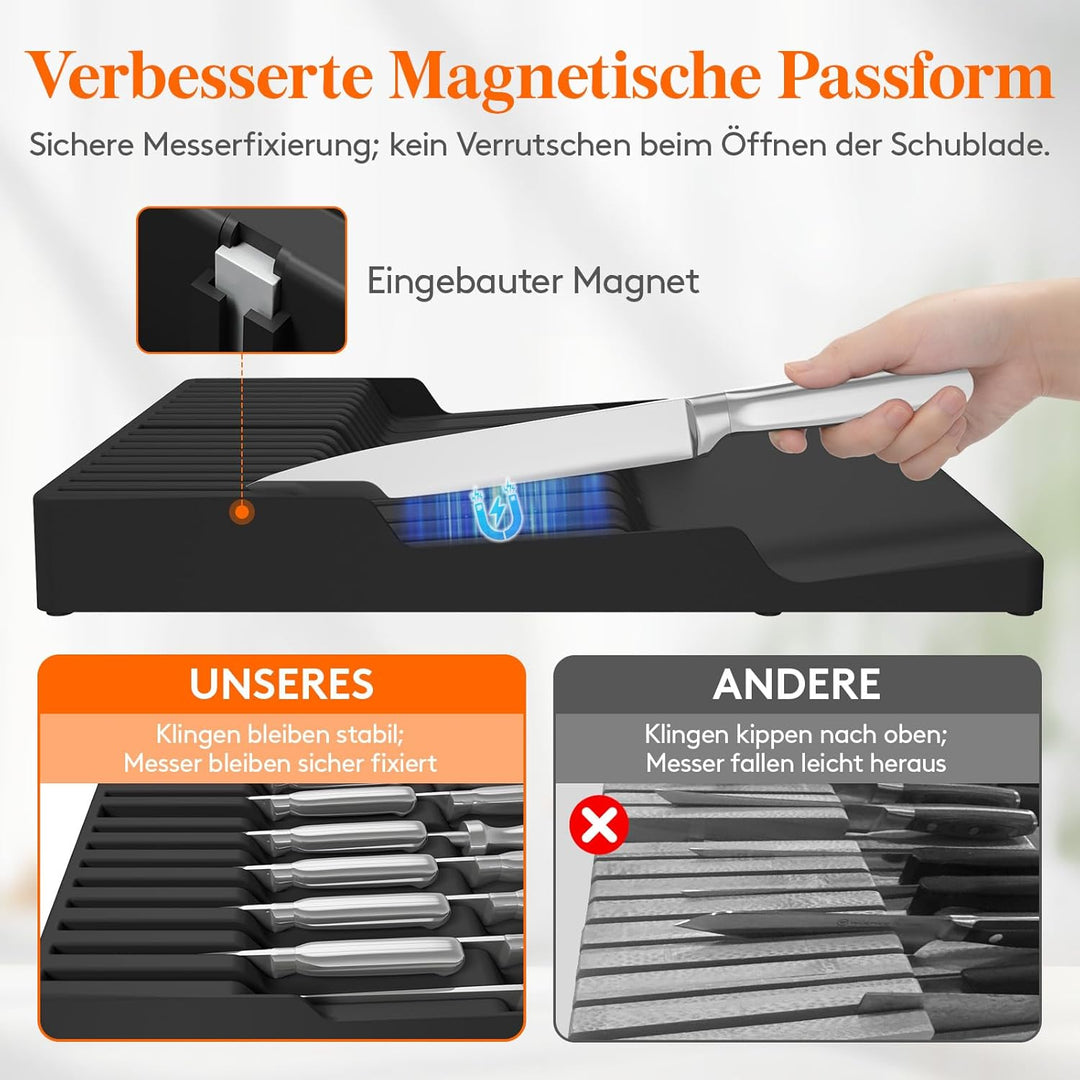 Lifewit Magnetischer Messerhalter Schublade für 16 Messer, 29,5 x 42 x 5 cm Messer Organizer mit Rut
