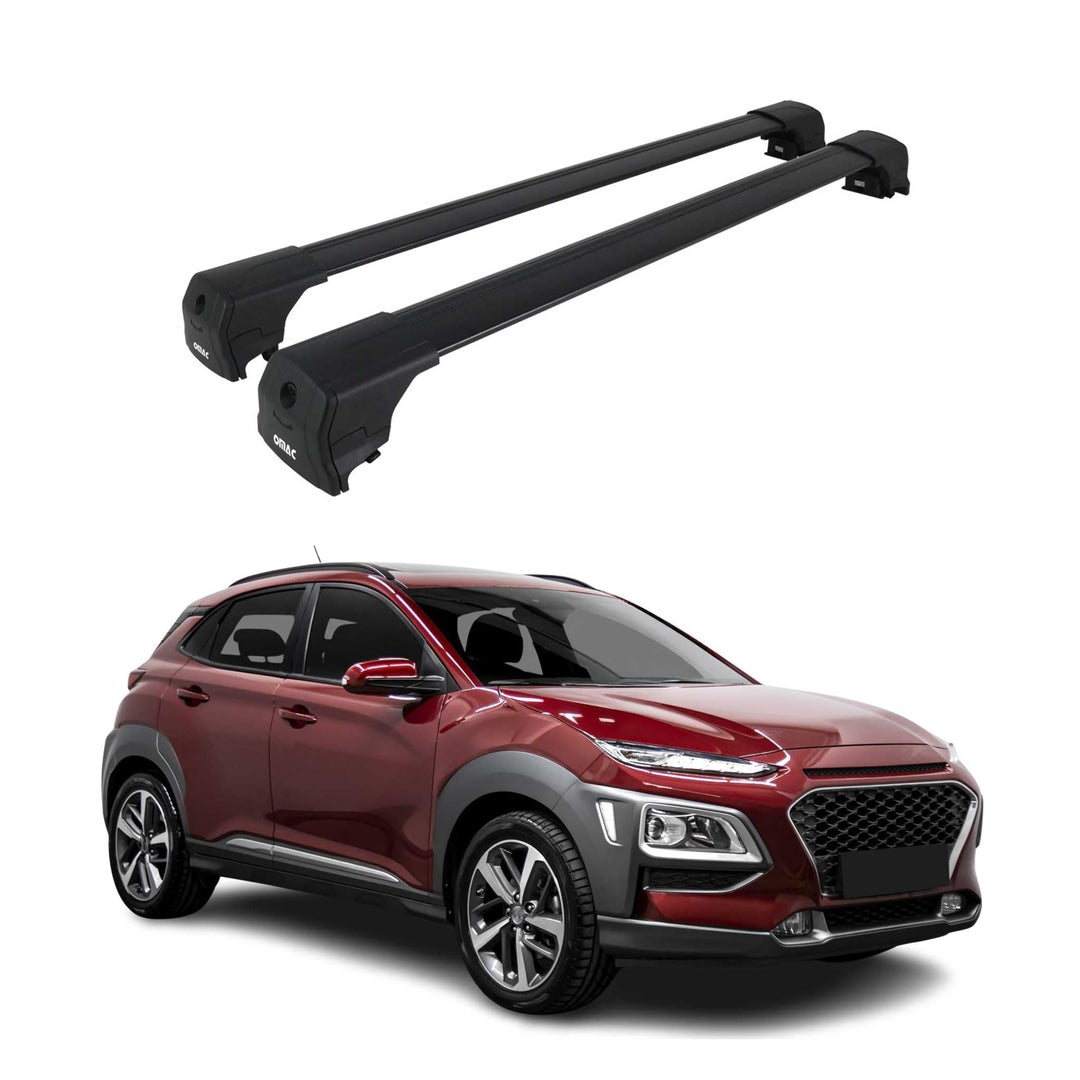 Dachträger Gepäckträger kompatibel mit Hyundai Kona 2018-2023 Grundträger TÜV Schwarz 2X, Schwarz