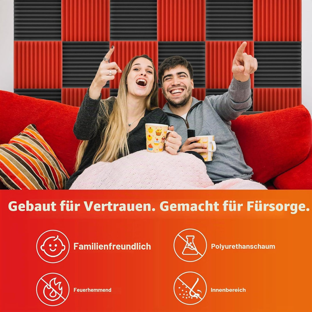Akustikplatten, schalldichte Schaumstoffplatten für die Wand, 30,5 x 30,5 x 5,1 cm, schwer entflammb